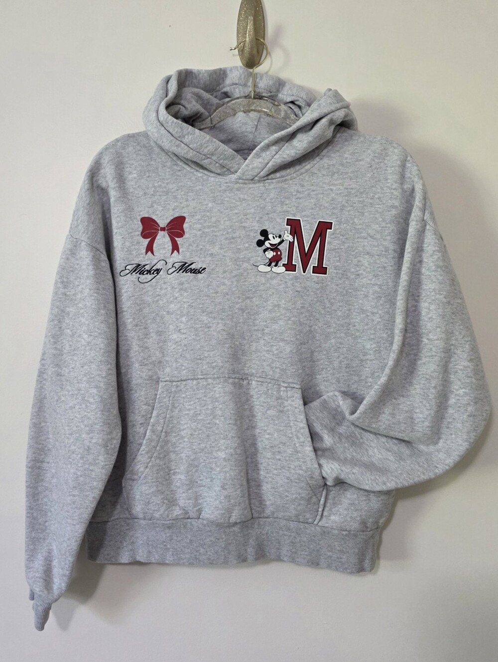 H&M Embroidered Mickey Mouse Oversized Printed Hoodie Red Bow Soft Girl 12/14